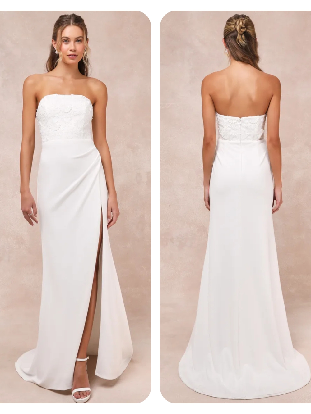 Lulus Refined Glow White 3D Embroidered Sequin Strapless Bridal Maxi Dress Slit